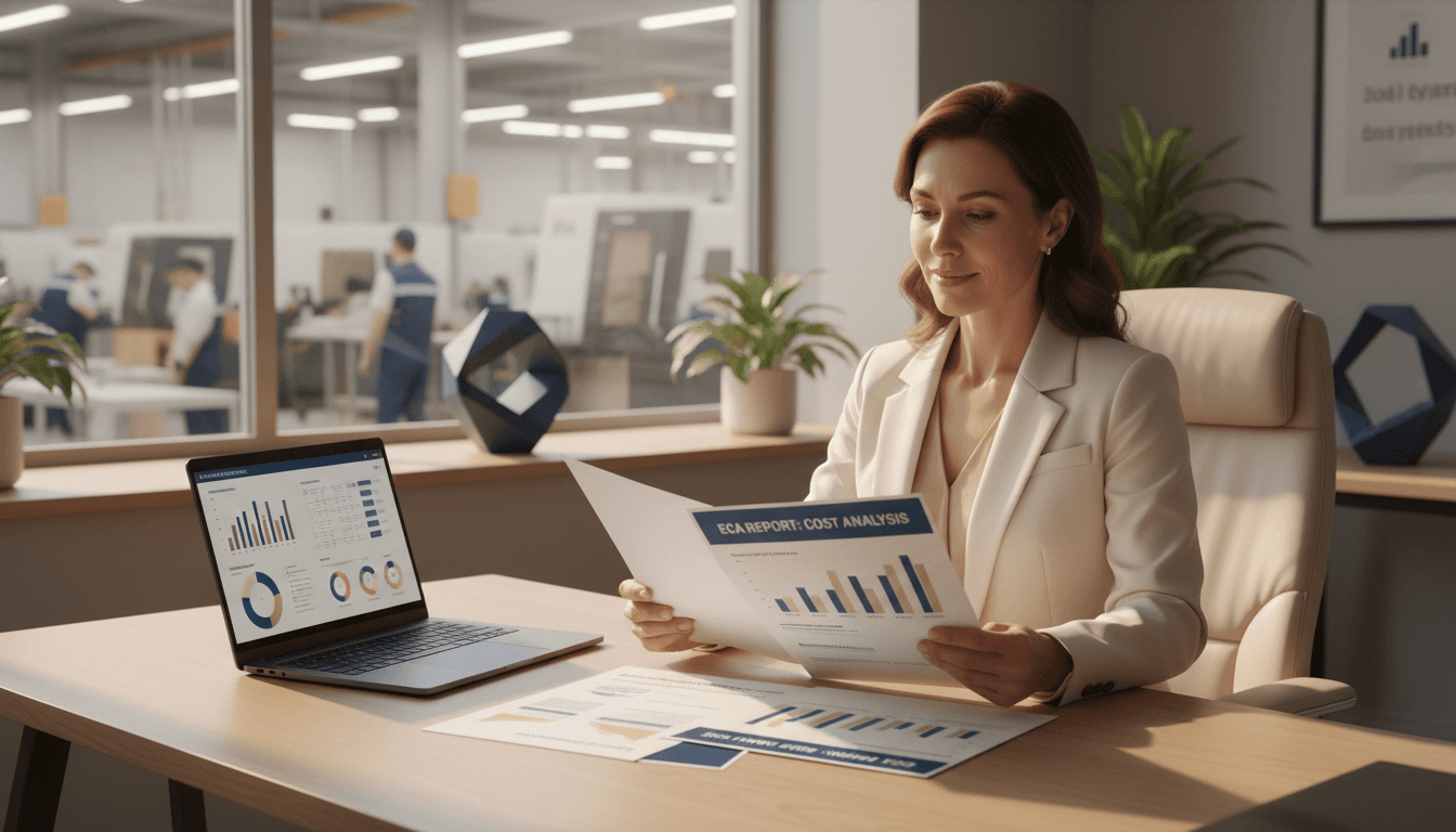 Manufacturing executive reviewing ECA cost optimization report