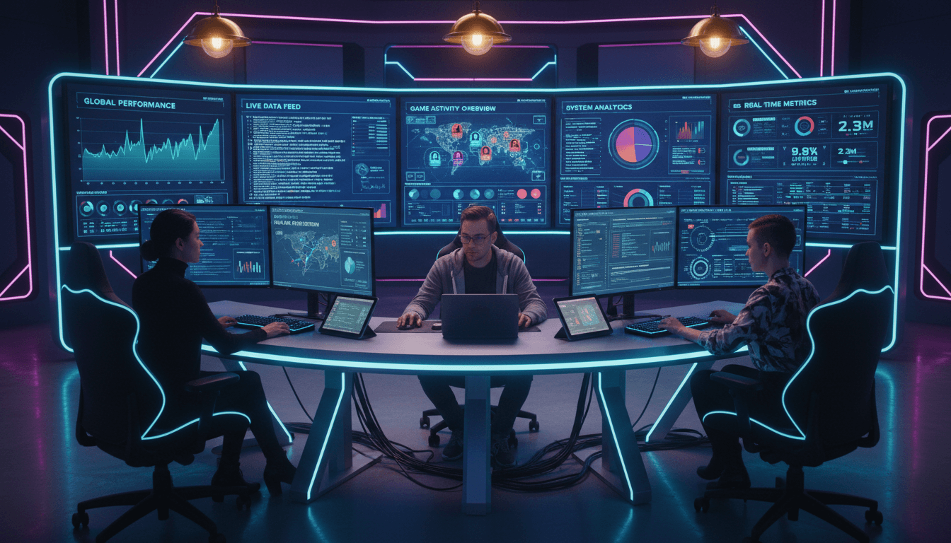 Manufacturing control room with operational data dashboards